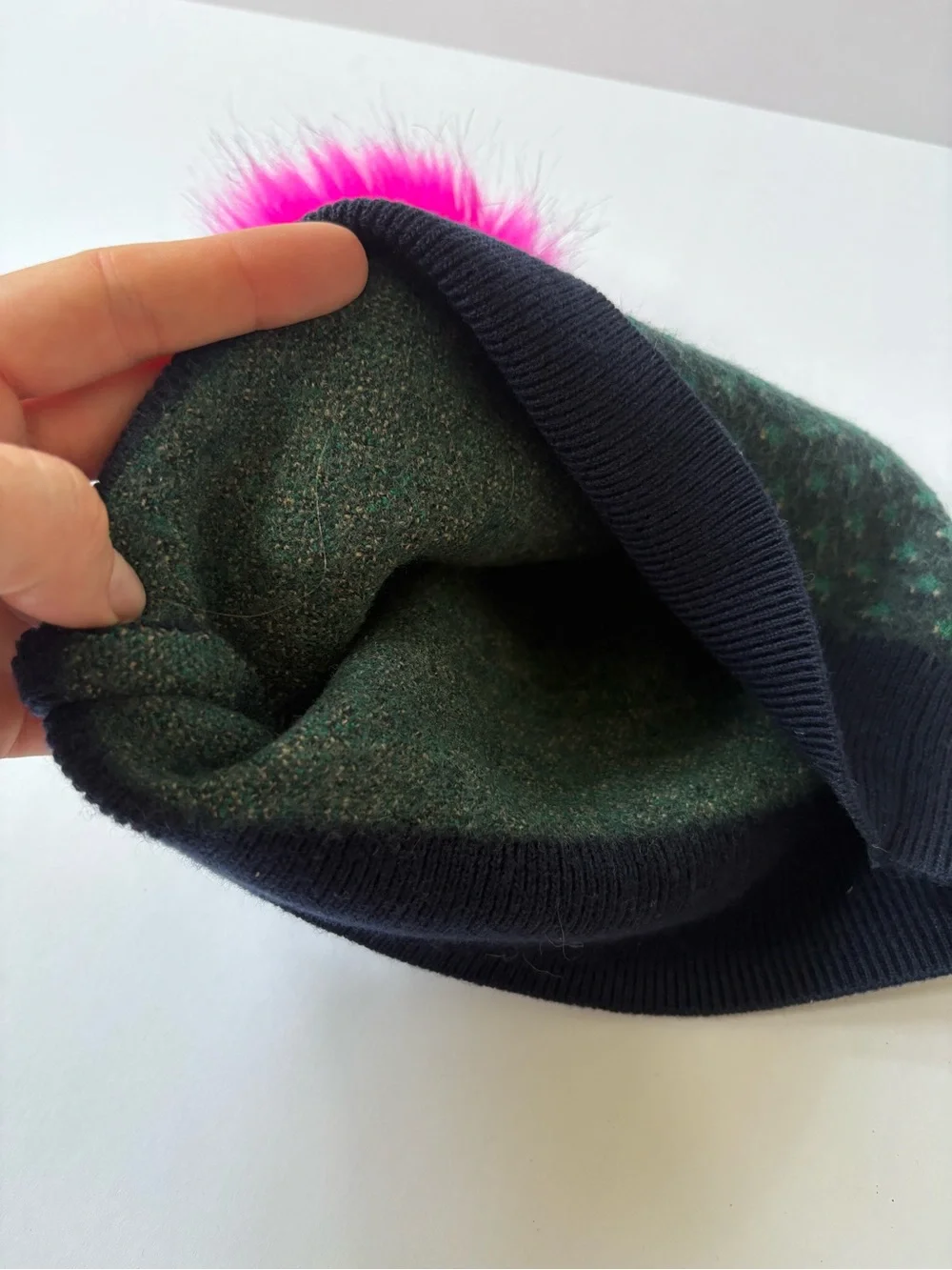 VNTG Lacoste Wool Green Blue Knit Pink Pompom Beanie Hat Women’s Logo Warm Fun